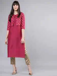 Vishudh Women Magenta Solid Straight Kurta