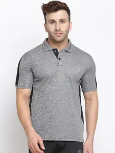 CHKOKKO Men Grey Solid Polo Collar Dry Fit Streachable Training T-shirt