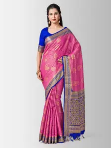 MIMOSA Pink & Blue Art Silk Woven Design Kanjeevaram Saree