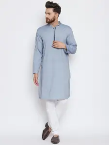 even Men Blue & White Solid Kurta with Pyjamas