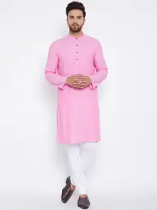 even Men Pink Solid Kurta with Churidar
