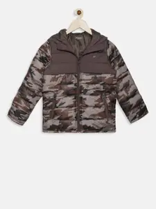 t-base Boys Brown Printed Lightweight Puffer Jacket