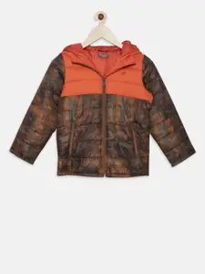 t-base Boys Rust Orange & Brown Printed Lightweight Jacket