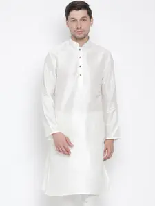 VASTRAMAY Men Cream-Coloured Solid Straight Kurta