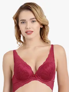 Enamor Red Butterfly Cleavage Enhancer Padded Wired Plunge Push-Up Bra F091