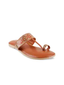 Metro Women Tan Brown Printed One Toe Flats
