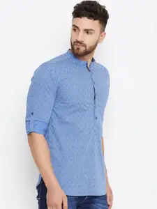 even Men Blue Printed Straight Kurta