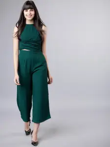 Tokyo Talkies Women Green Solid Crop Top with Trousers
