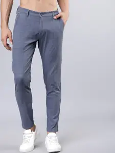 HIGHLANDER Men Blue Slim Fit Checked Regular Trousers