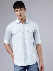 HIGHLANDER Men Blue Slim Fit Casual Shirt