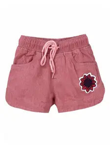 KiddoPanti Girls Pink Printed Regular Fit Regular Shorts