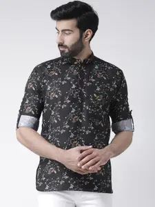 Hangup Men Black & Black Quirky Print Straight Kurta