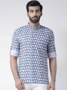 Hangup Men Blue & Off-White Printed Straight Kurta