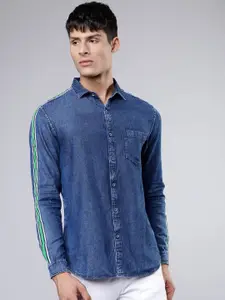 LOCOMOTIVE Men Blue Slim Fit Solid Denim Casual Shirt