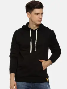 Campus Sutra Men Black Solid Hooded Sweatshirt