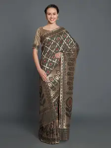 Mitera Grey Silk Blend Woven Design Banarasi Saree