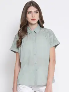 Oxolloxo Women Green Regular Fit Solid Casual Shirt