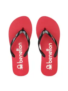 United Colors of Benetton Women Red Printed Thong Flip-Flops