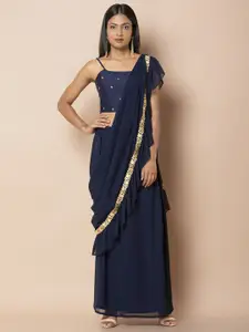 INDYA Women Blue Solid Flared Maxi Skirt