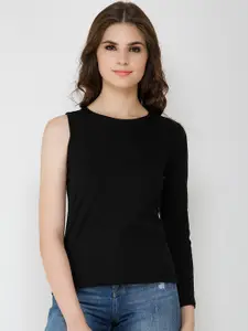 Cation Women Black Solid Pure Cotton Top