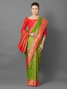 Mitera Green & Red Woven Design Banarasi Saree