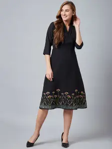 Athena Women Black Embroidered Wrap Dress