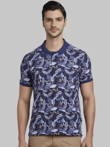 Parx Men Navy Blue Printed Polo Collar T-shirt