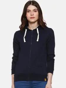 Campus Sutra Women Blue Solid Hooded Sweatshirt