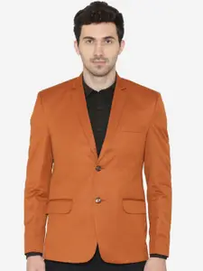 Wintage Men Orange Solid Regular Fit Single-Breasted Blazer