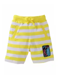 KiddoPanti Boys Yellow & White Striped Regular Shorts