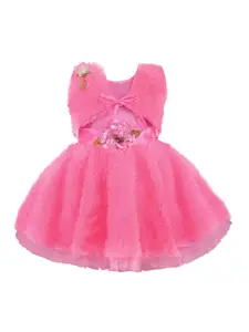 Wish Karo Girls Pink Fit and Flare Dress with Shrug