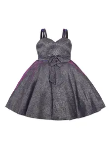 Wish Karo Girls Grey & Purple Fit and Flare Dress
