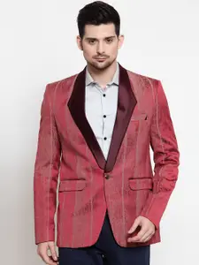 LUXURAZI Men Red Striped Slim-Fit Tuxedo Blazer