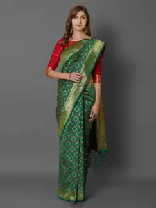 Mitera Green Silk Blend Woven Design Banarasi Saree