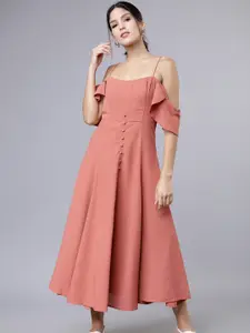 Tokyo Talkies Women Rose-Coloured Fit and Flare Dress