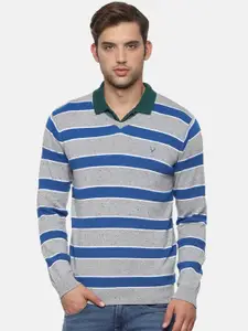 Allen Solly Men Grey & Blue Striped Sweater