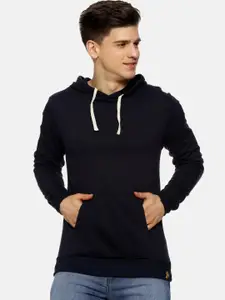 Campus Sutra Men Navy Blue Solid Hooded Sweatshirt