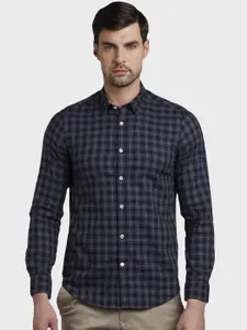 ColorPlus Men Grey & Black Slim Fit Checked Casual Shirt