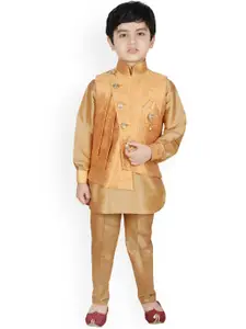 SG YUVRAJ Boys Golden Self Design Kurta with Trousers & Jacket