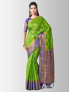 MIMOSA Lime Green & Blue Art Silk Woven Design Kanjeevaram Saree