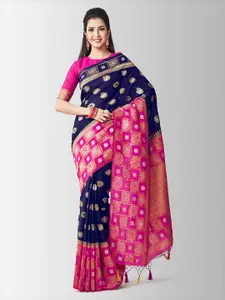 MIMOSA Navy Blue Art Silk Woven Design Kanjeevaram Saree