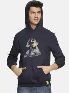 Campus Sutra Men Navy Blue Printed Hooded Sweatshirt