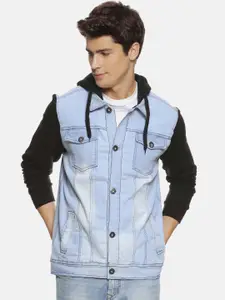 Campus Sutra Men Blue Colourblocked Denim Jacket