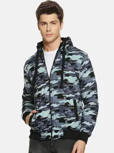 Campus Sutra Men Blue Printed Bomber Jacket