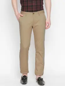 Basics Men Beige Slim Fit Solid Regular Trousers