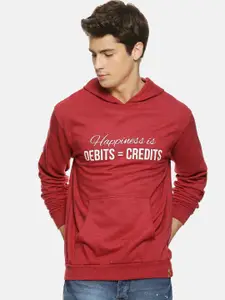 Campus Sutra Men Maroon Printed Hooded Sweatshirt