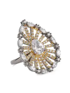 ANIKAS CREATION Women Silver-Toned & Gold-Toned CZ-Studded Adjustable Finger Ring
