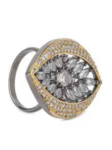 ANIKAS CREATION Women Silver-Toned & Gold-Toned Rhodium-Plated CZ-Studded Adjustable Finger Ring
