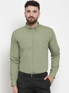 Hancock Men Green Slim Fit Solid Formal Shirt