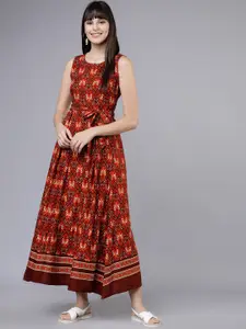 Tokyo Talkies Women Rust Fit and Flare Maxi Dress